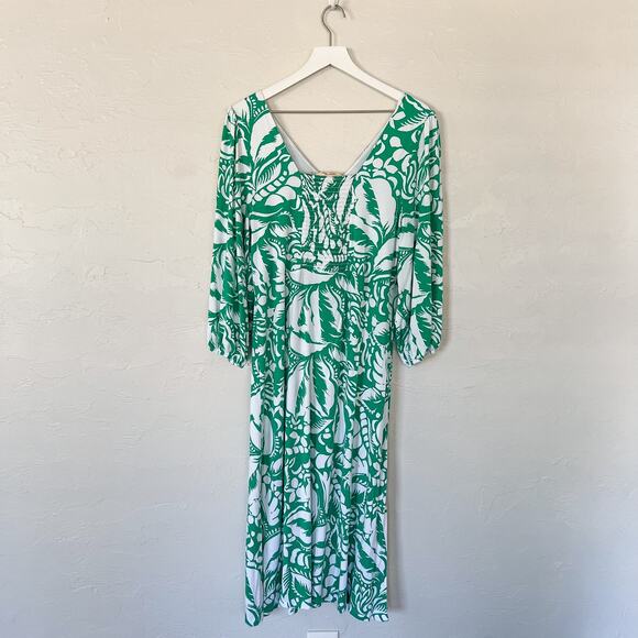 Soft Surroundings Green and White Baru Dress Medium - Picture 5 of 6